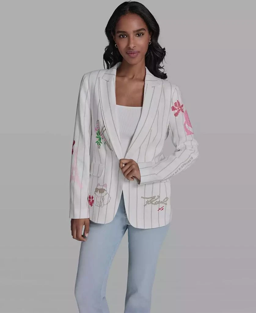 Karl Lagerfeld Paris Women
s Stripe Collared Blazer