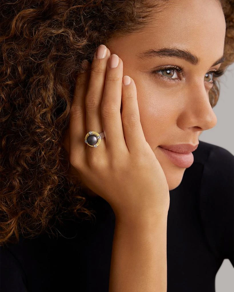 LAGOS 18K Yellow Gold
Sterling Silver Luna Black Tahitian Pearl
Diamond Halo Ring 6
