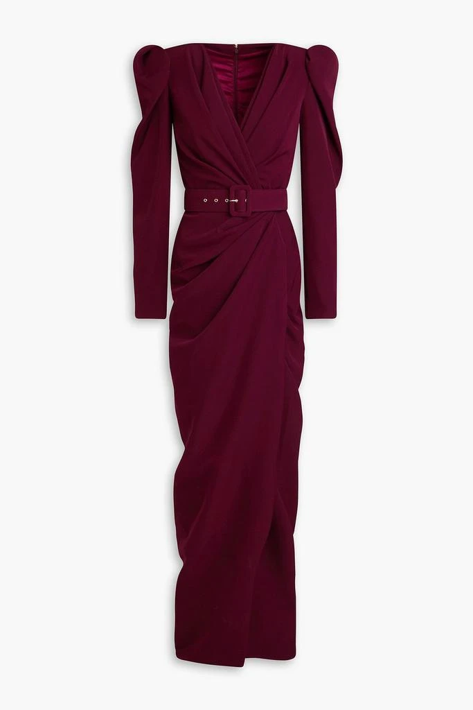 RHEA COSTA Wrap-effect belted crepe gown 1