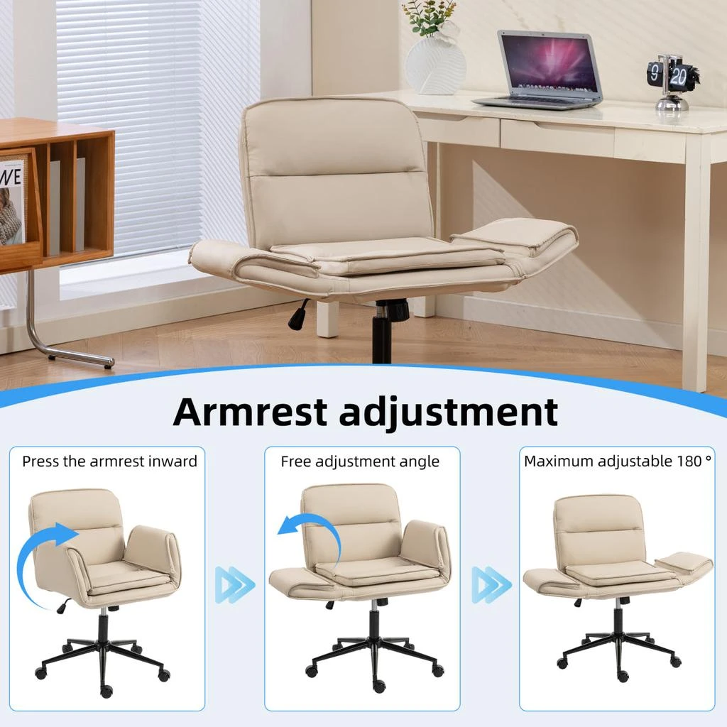 Streamdale Furniture Streamdale Beige PU Criss Cross Swivel Desk Chair with Adjustable Armrests 
Wheels 2