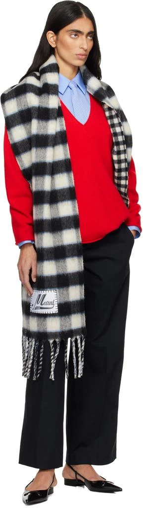 Marni Black & White Double Check Logo Wool Mohair Scarf 3
