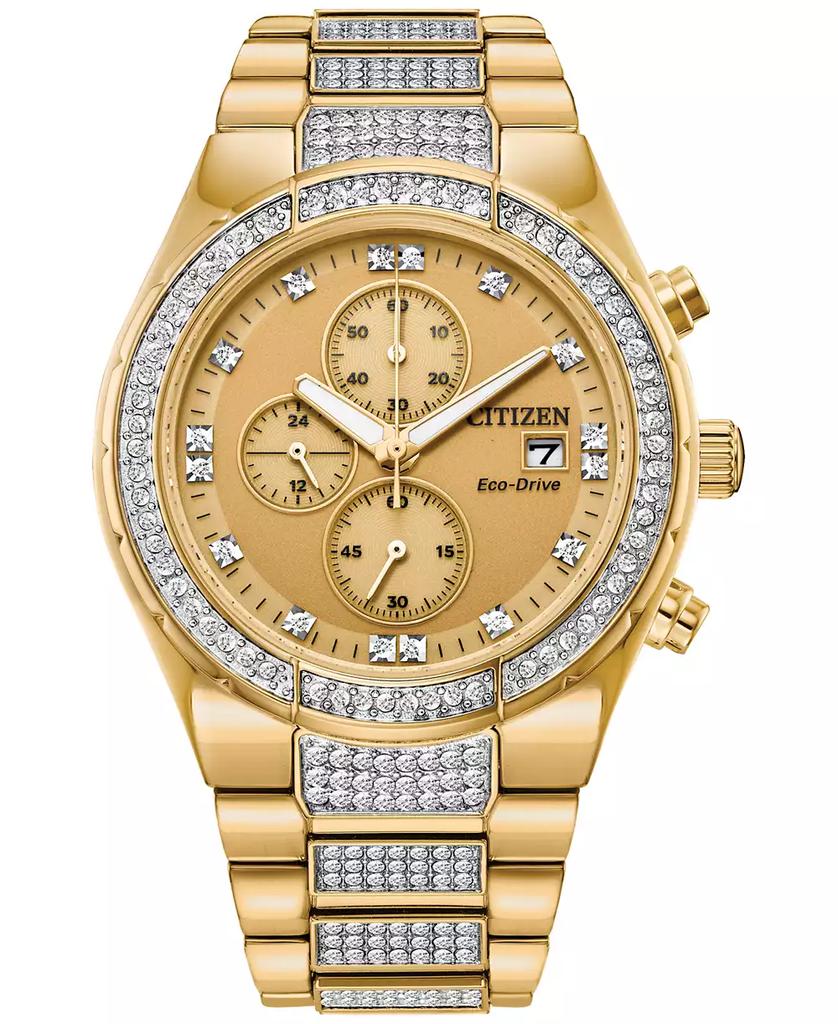 Citizen Eco-Drive Men's Chronograph Crystal Gold-Tone Stainless Steel Bracelet Watch 42mm Gift Set
