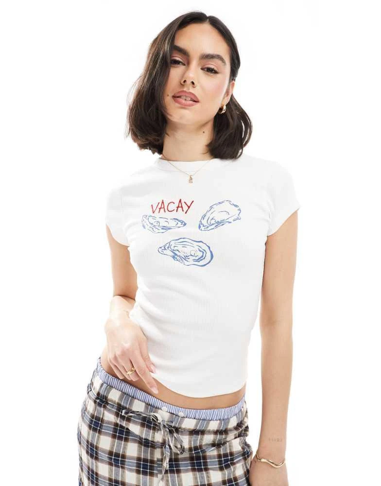 ASOS ASOS DESIGN ribbed baby tee with oyster graphic in white