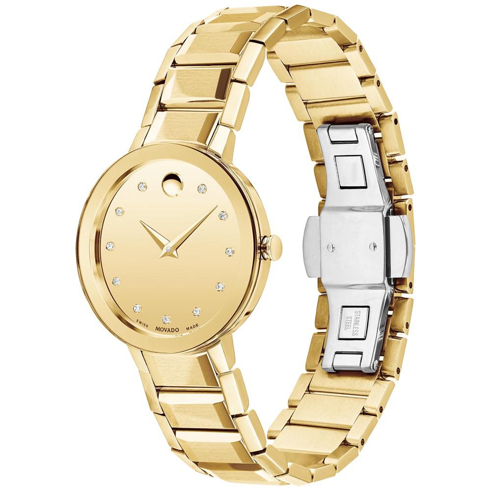 Movado Sapphire Women's Swiss Diamond (1/20 ct. t.w.) Gold-Tone PVD Bracelet Watch 28mm