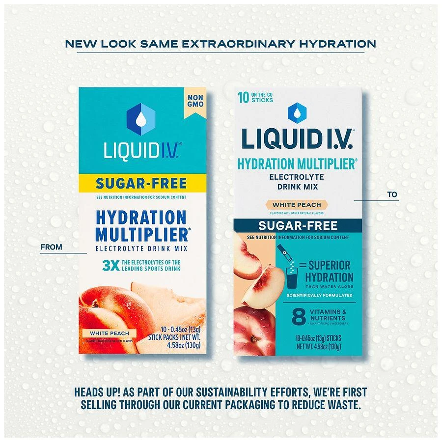 Liquid I.V. Hydration Multiplier - Sugar Free Electrolyte Drink Mix White Peach, 10ct 10