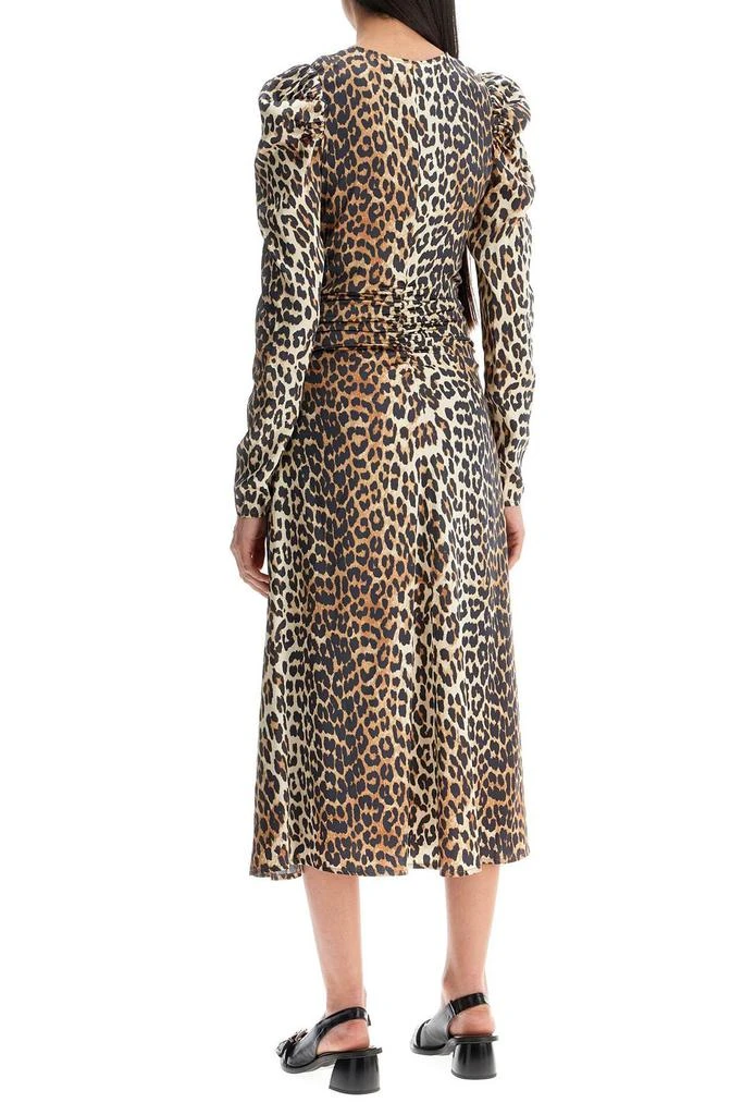 Ganni Ganni Leopard Print Satin Ruched Midi Dress 3