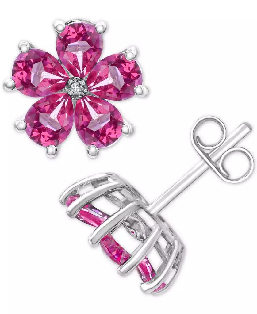 Macy's Swiss Blue Topaz (3-1/3 ct. t.w.) & Diamond Accent Flower Stud Earrings in Sterling Silver (Also in Pink Topaz) 1