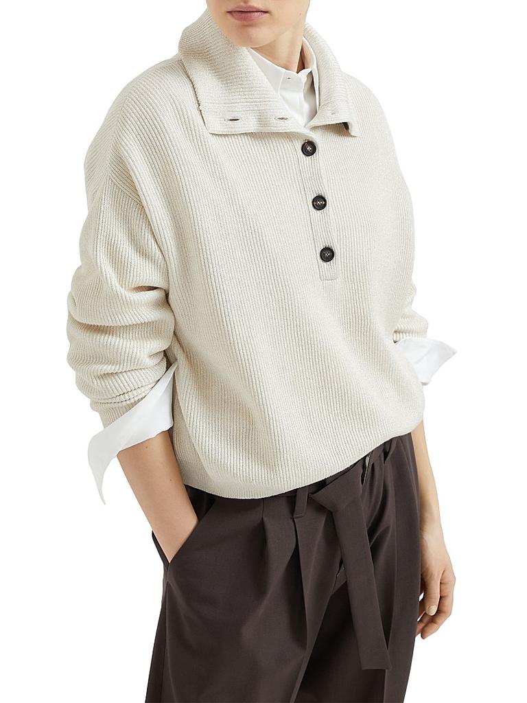 Brunello Cucinelli Sparkling Cotton Vanisé English Rib Knit Polo
