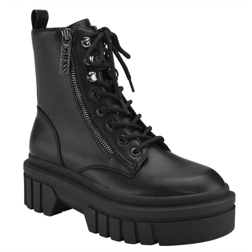 GUESS Ferina Womens Faux Leather Lug Sole Combat & Lace-up Boots 1