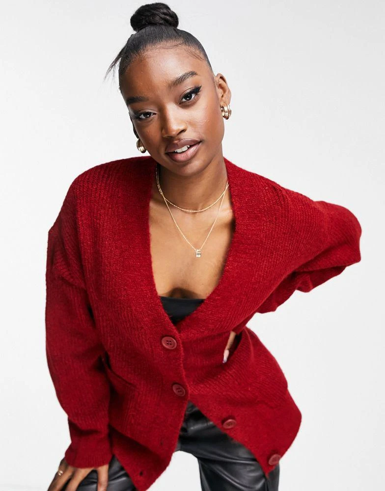 NA-KD NA-KD oversized cardigan in burgundy 4