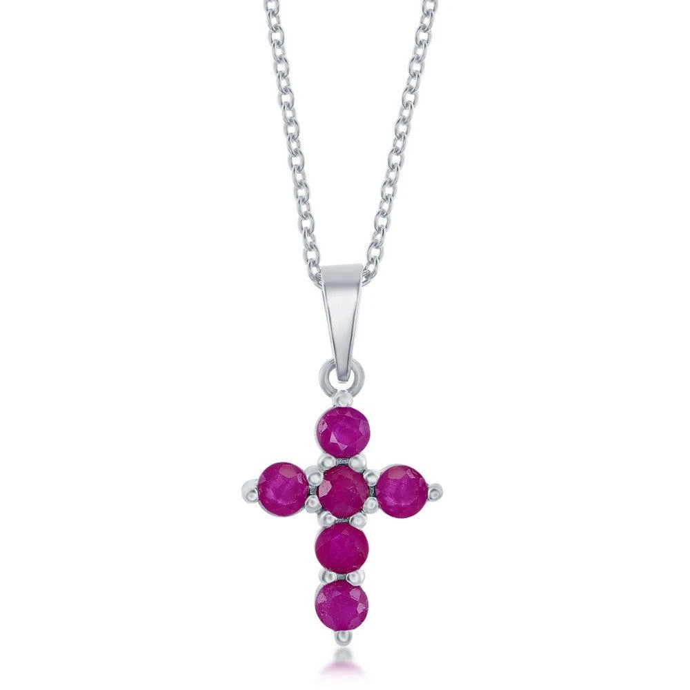 Simona Sterling Silver Cross Necklace - Emerald - Gold Plated 3