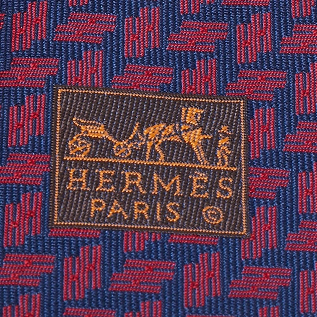 Hermes Hermes Blue/Red H Pattern Jacquard Silk Tie 4