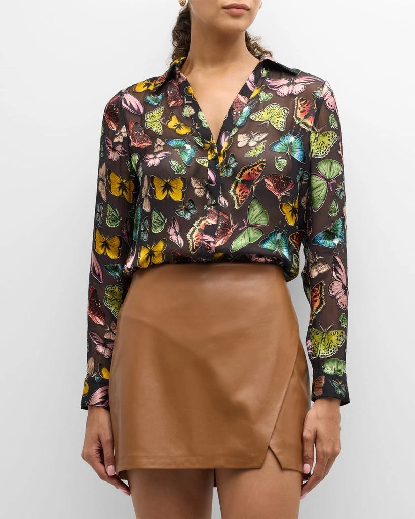 Alice + Olivia Eloise Butterfly-Print Button-Front Blouse 4