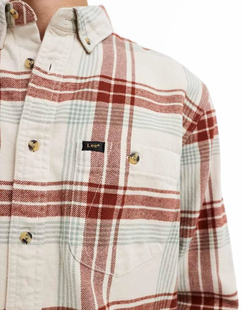 LEE Lee Riveted check flannel shirt relaxed fit in off white 2