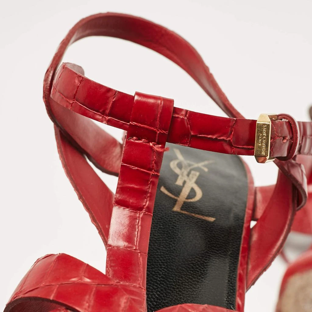 Yves Saint Laurent Saint Laurent Red Croc Embossed Leather Tribute Platform Sandals Size 37 7