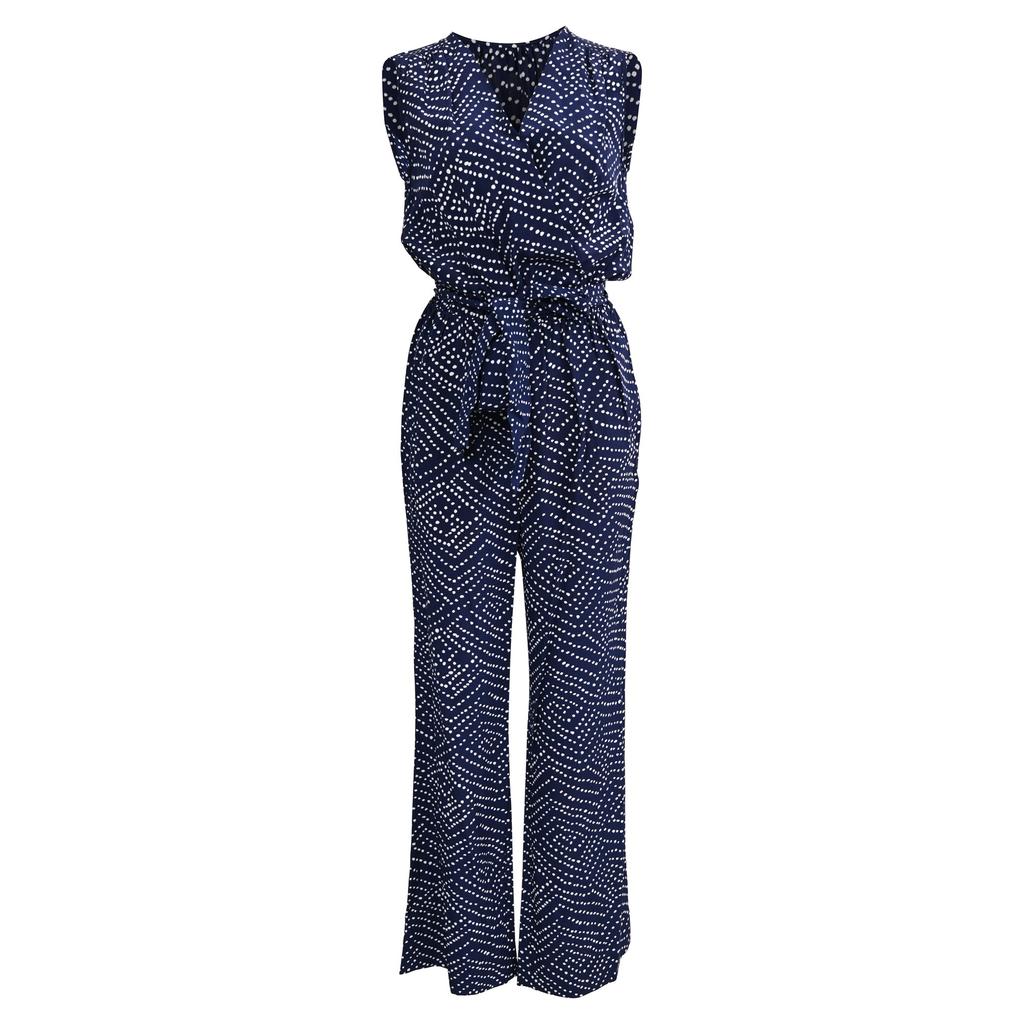Diane von Furstenberg Diane Von Furstenberg Dotted Belted Eva Jumpsuit in Navy Blue Silk