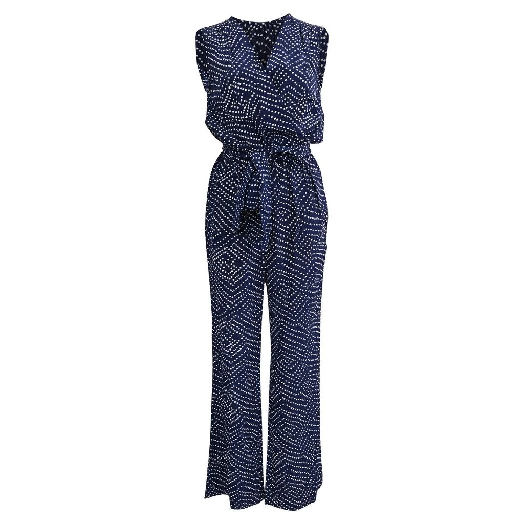 Diane von Furstenberg Diane Von Furstenberg Dotted Belted Eva Jumpsuit in Navy Blue Silk 1