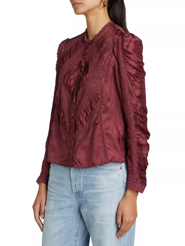 LOVESHACKFANCY Isaline Ruched Lace Long-Sleeve Top 4
