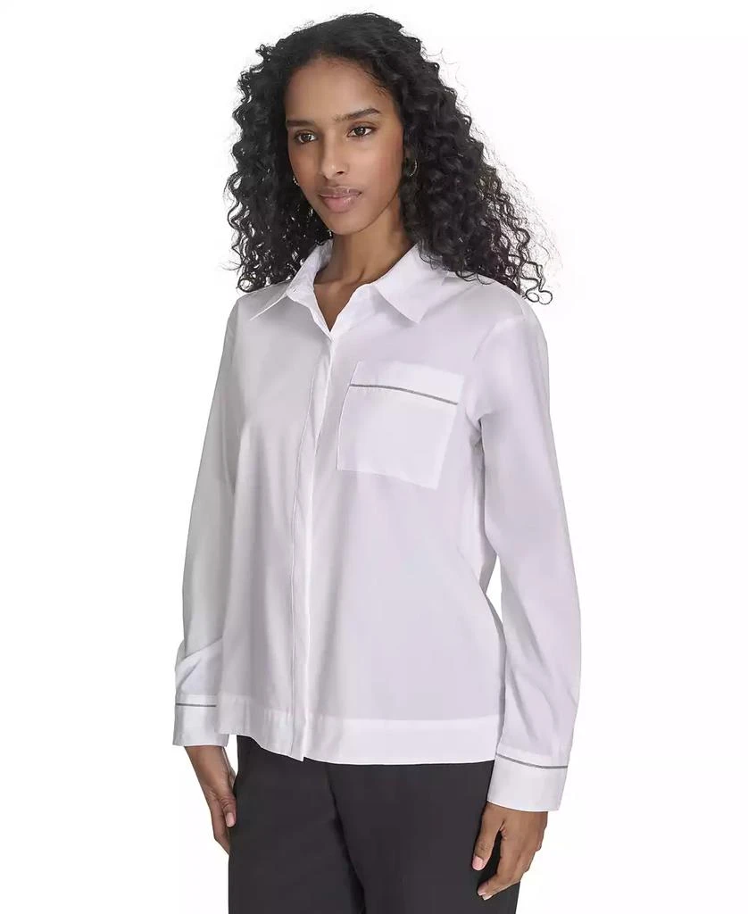 Calvin Klein Women
s Collared Button-Front Cotton Shirt 4
