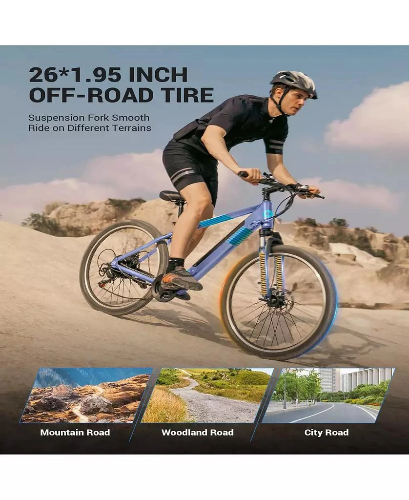 Everyfun 350W Electric Bike 26" Electric Mountain Bike for Adults, 36V Built-in Hidden Removable Battery with Shimano 7 Speed City Commuter Bike for Man Woman 5