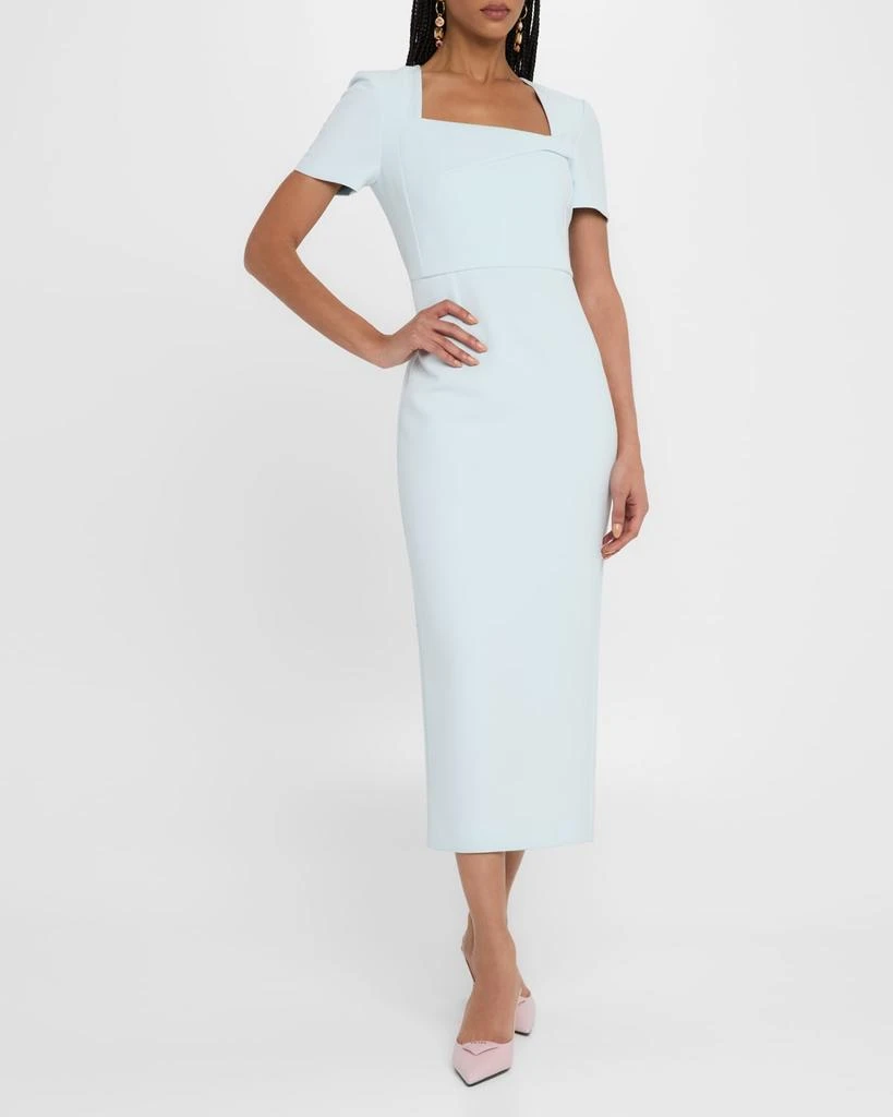 ROLAND MOURET Asymmetric Neckline Belted Crepe Midi Dress 4