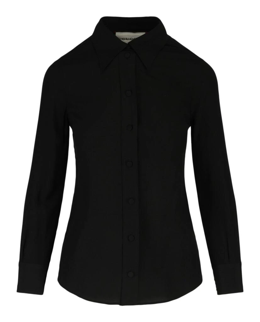 Gucci Embroidered Logo Long Sleeve Blouse