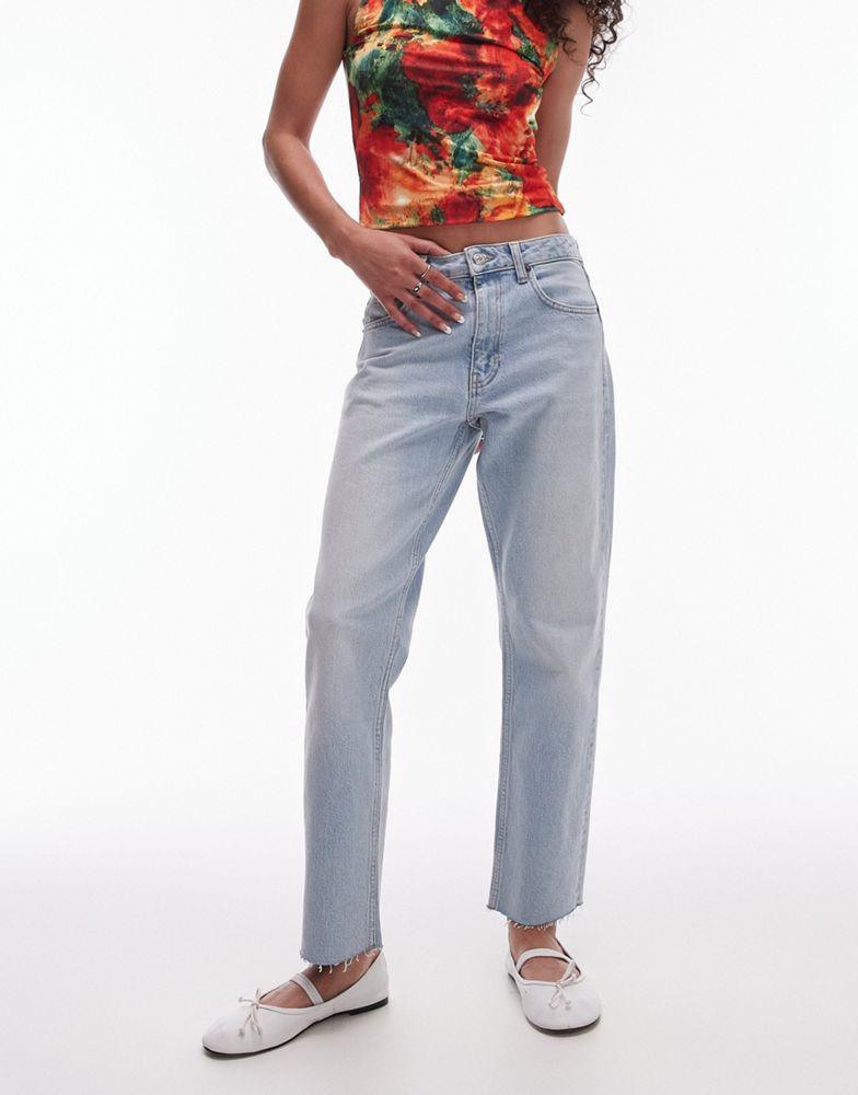 Topshop Topshop cropped mid rise straight jeans with raw hems in summer bleach