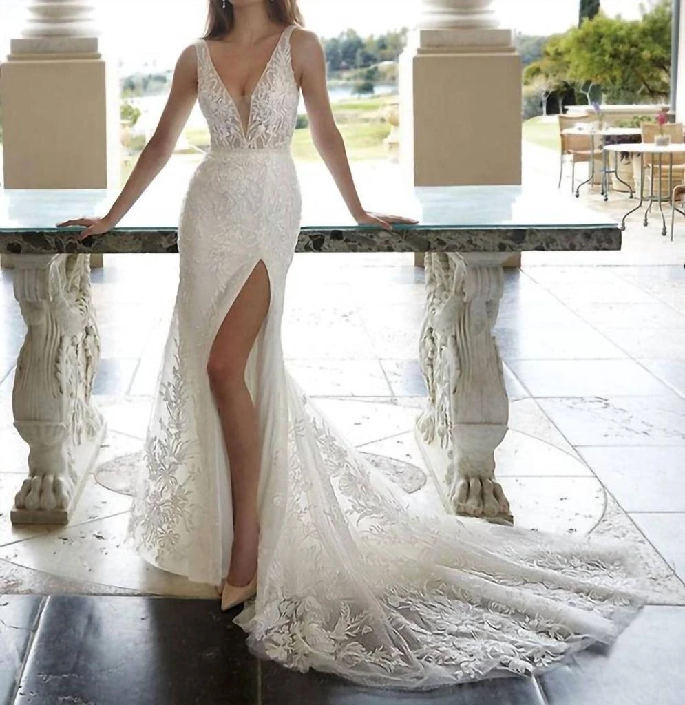 Demetrios Demetrios - Floral Lace Plunging Gown