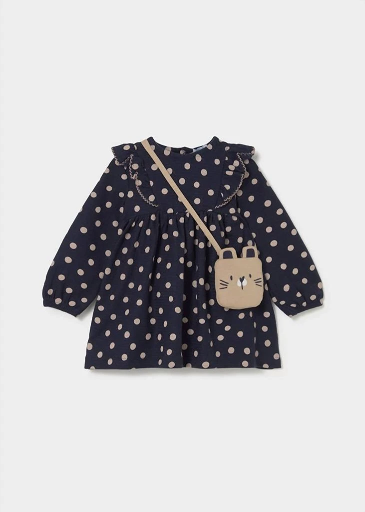 Mayoral Girls Polka Dot Dress With Matching Bag In Navy