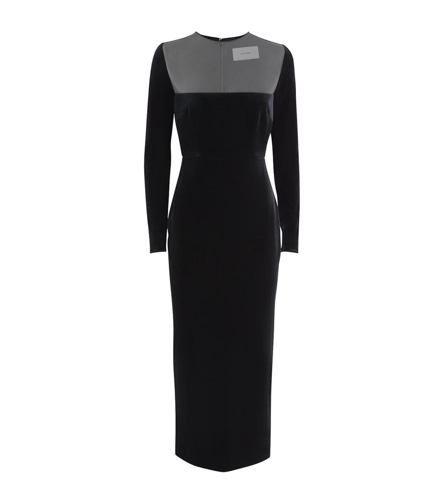 Alex Perry Velvet Mesh-Detail Midi Dress