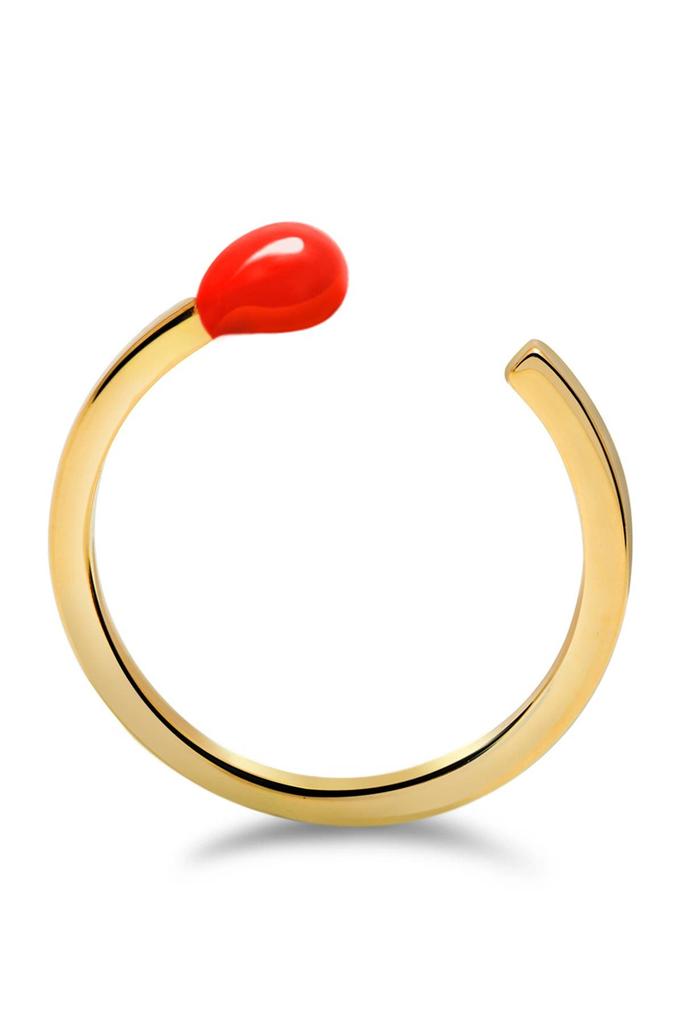 Gabi Rielle Yellow Gold Vermeil Red Matchstick Bypass Ring