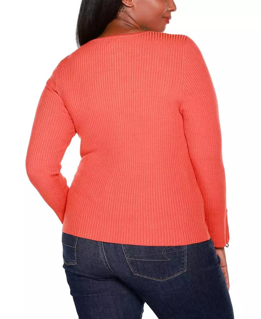 Belldini Plus Size Black Label Ribbed Double-Zip Cardigan Sweater 2