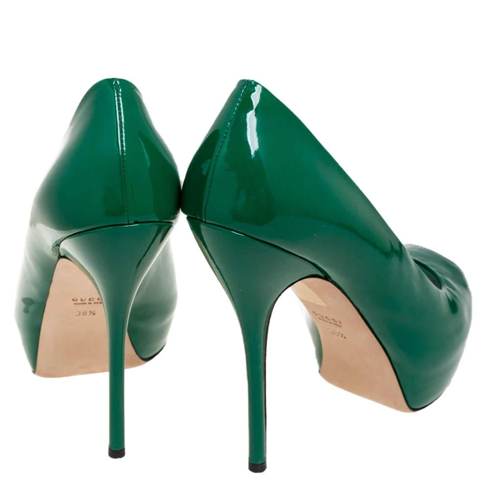 Gucci Gucci Green Patent Leather Peep Toe Platform Pumps Size 38.5 5