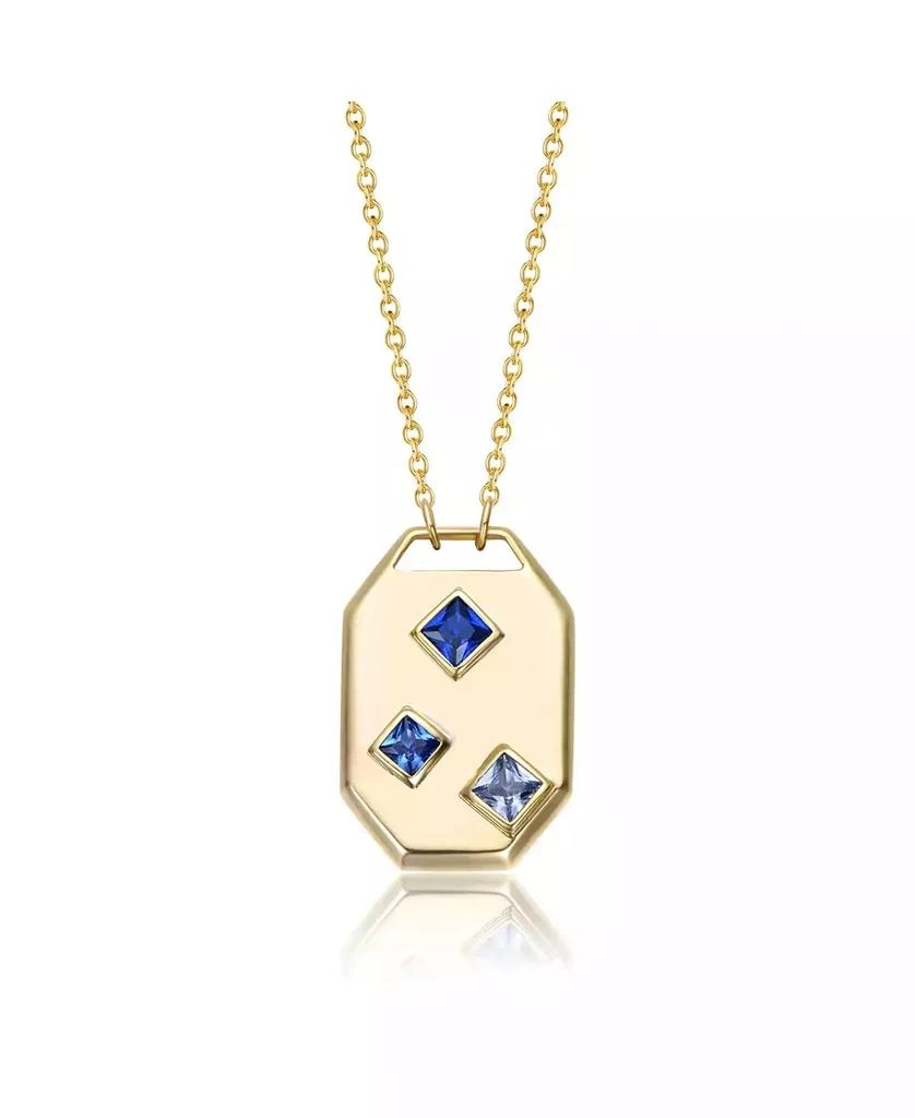 GiGiGirl 14K Gold Plated Blue Cubic Zirconia Geometric Dog Tag Pendant Necklace