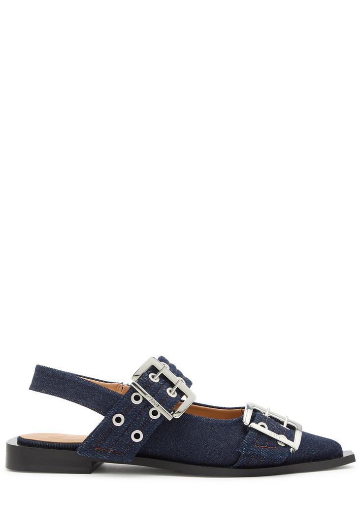 【関税＆送料込み】Ganni Faded Denim Slingback Ballet Flat Ganni Buckle Ballerina denim slingback flats - Shoes