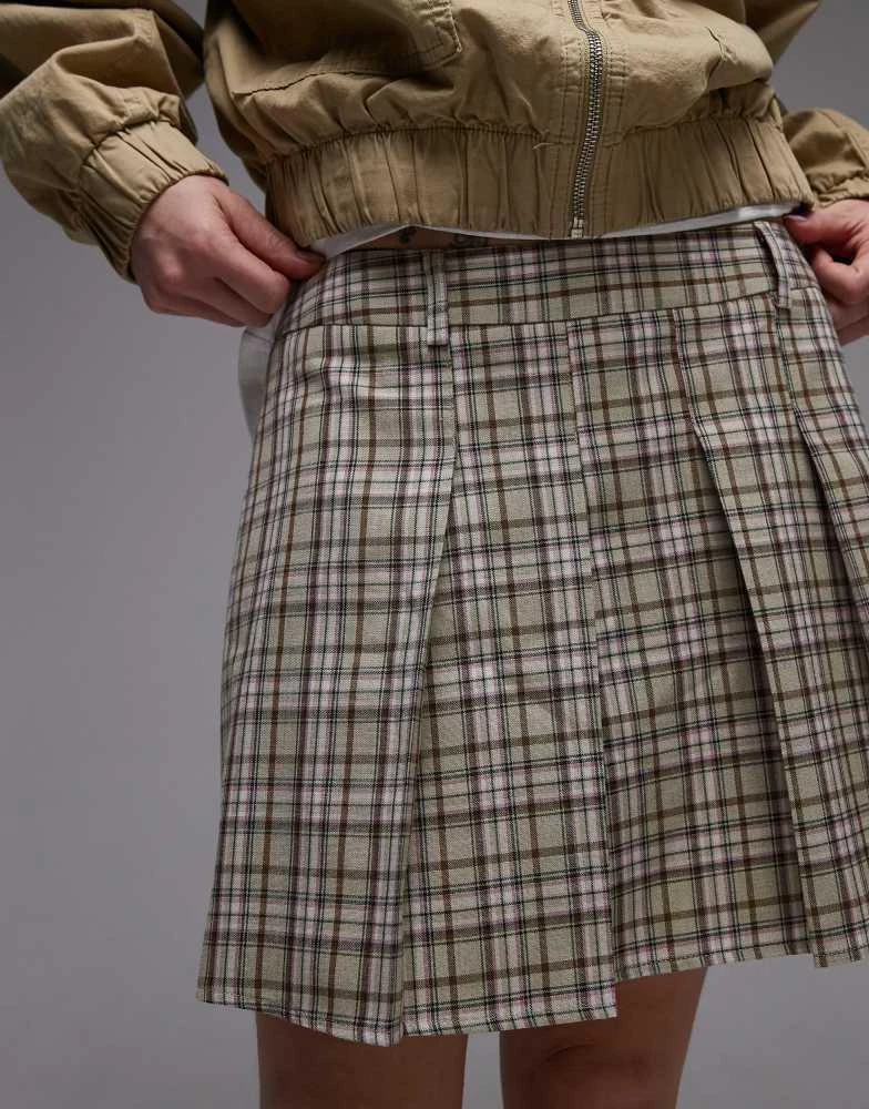 Topshop Topshop box pleat mini skirt in green check 5