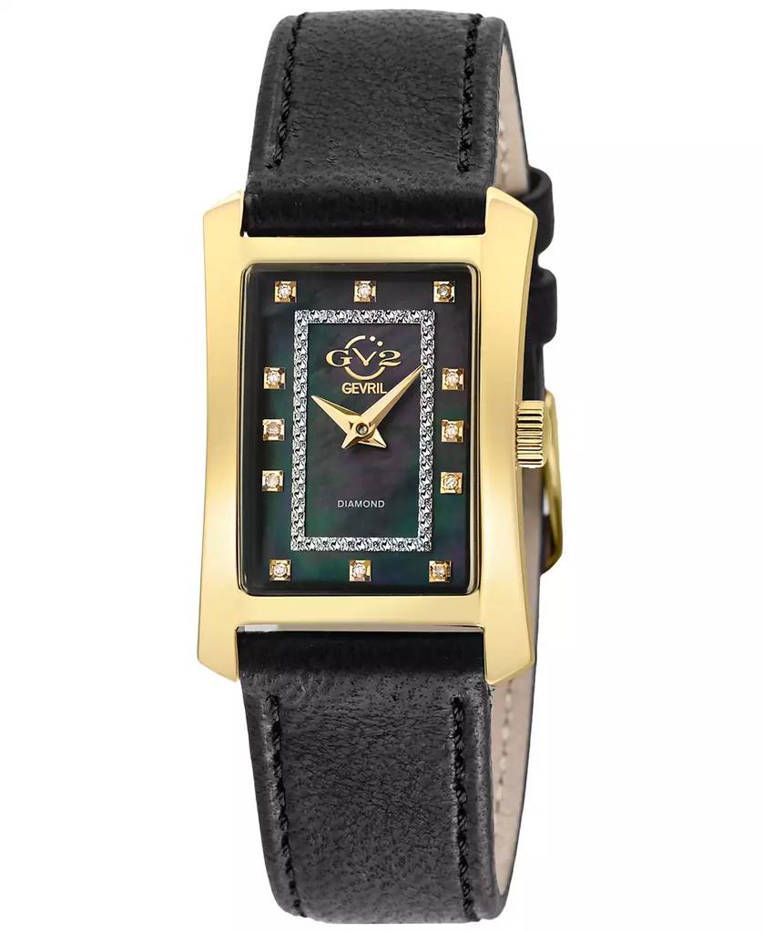 Gevril Women's Luino Swiss Quartz Diamond Accents Black Handmade Italian Leather Strap Watch 23mm x 29mm
