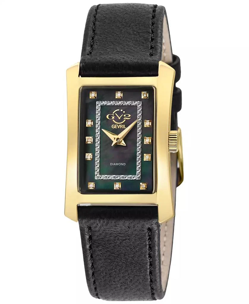 Gevril Women's Luino Swiss Quartz Diamond Accents Black Handmade Italian Leather Strap Watch 23mm x 29mm 1