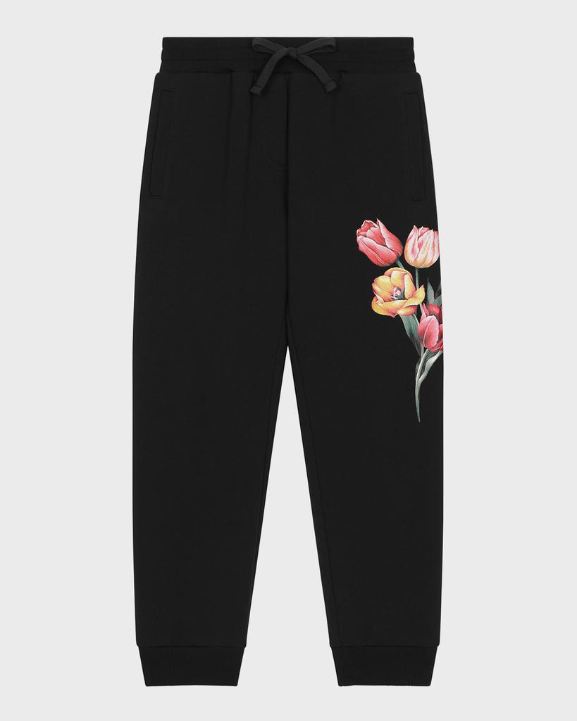 Dolce&Gabbana Girl's Sweatpants W/ Embroidered Tulips, Size 8-14