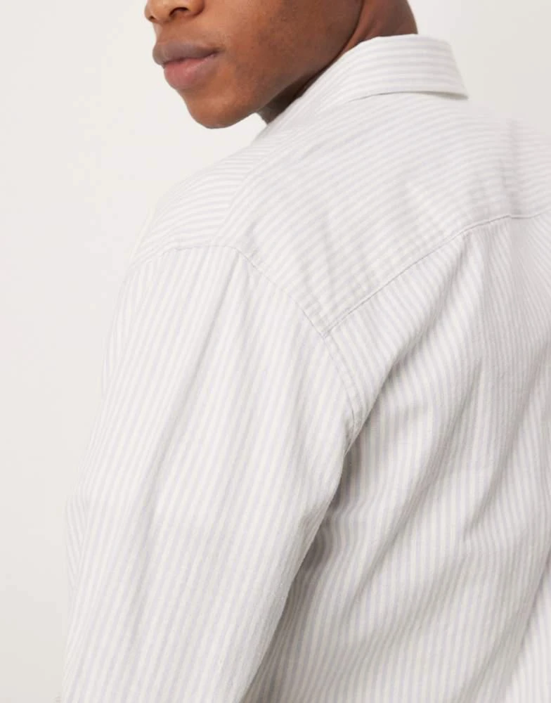 Abercrombie & Fitch Abercrombie & Fitch long sleeve cropped linen shirt in blue stripe 2