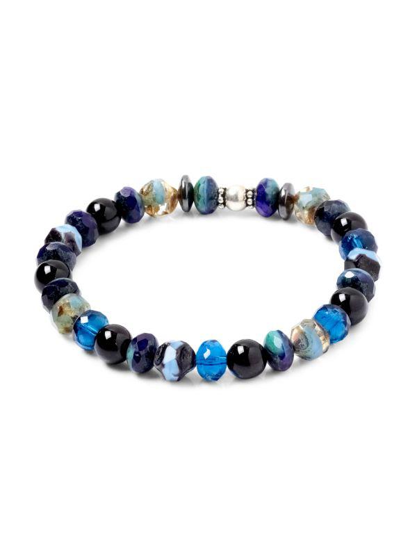 Jean Claude Sterling Silver, Onyx & Glass Beaded Stretchable Bracelet