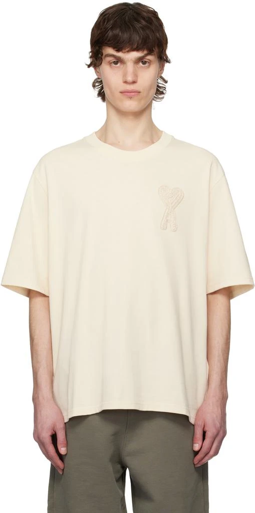 AMI Beige Cotton Ami de Coeur Patch T-shirt 1