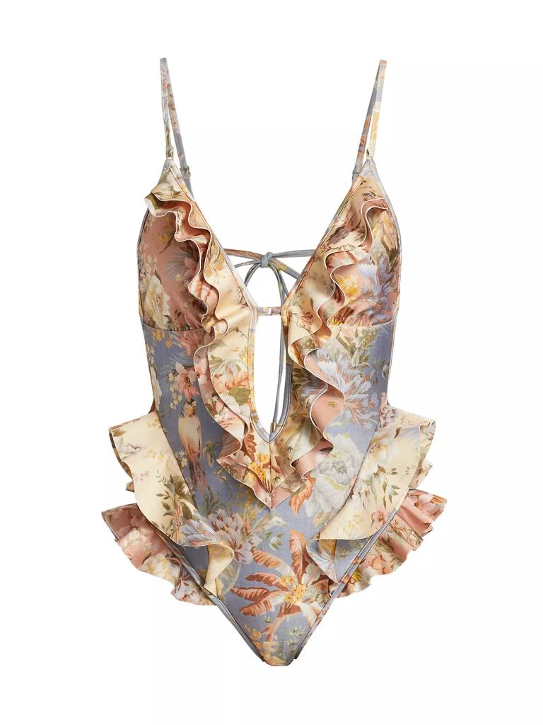 Zimmermann Tallow Floral Ruffle One-Piece Swimsuit 1