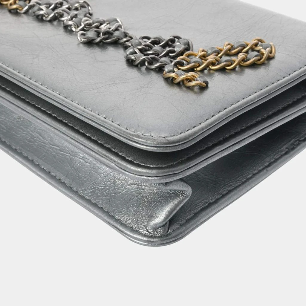 Chanel Chanel Silver Leather Written In Chain Wallet On Chain 12