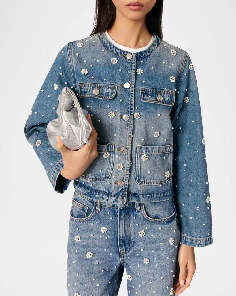 Maje Berla Embellished Faded Denim Jacket 5