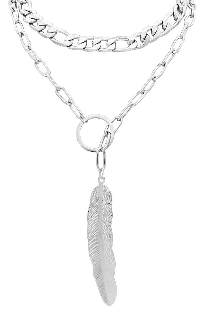 ADORNIA Water Resistant Mixed Chain Feather Lariat Layered Necklace 1