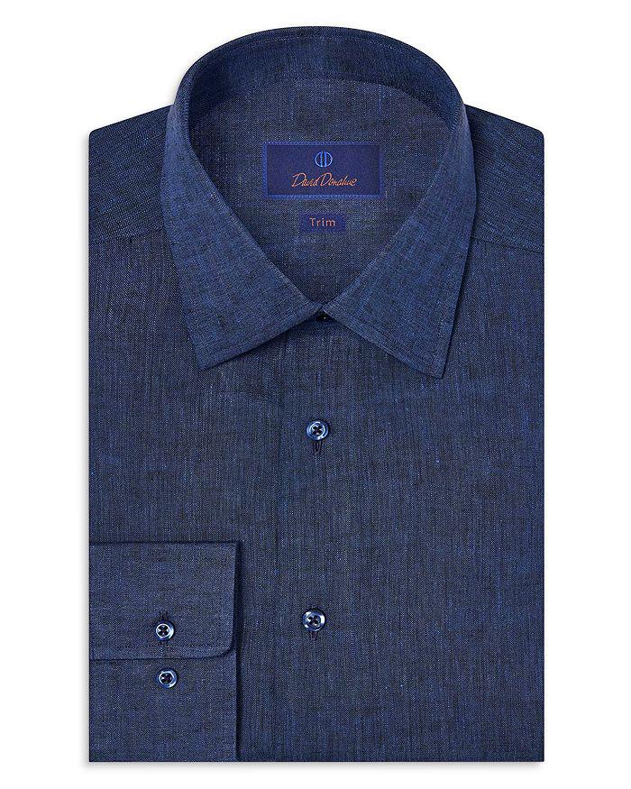 David Donahue Trim Fit Linen Solid Dress Shirt