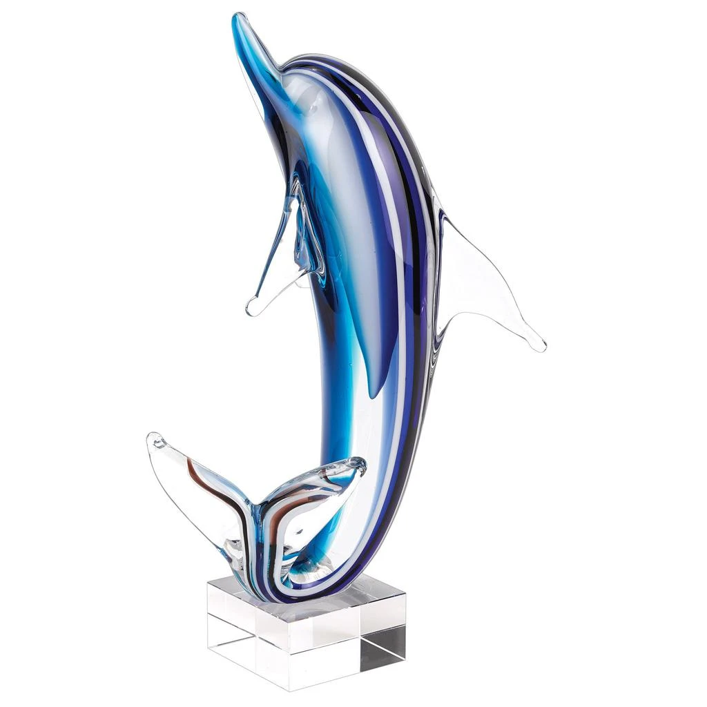 Homezia 14" Blue Murano Glass Dolphin Figurine Tabletop Sculpture 3