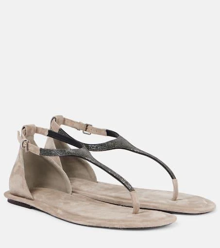 Brunello Cucinelli Monili suede thong sandals 1