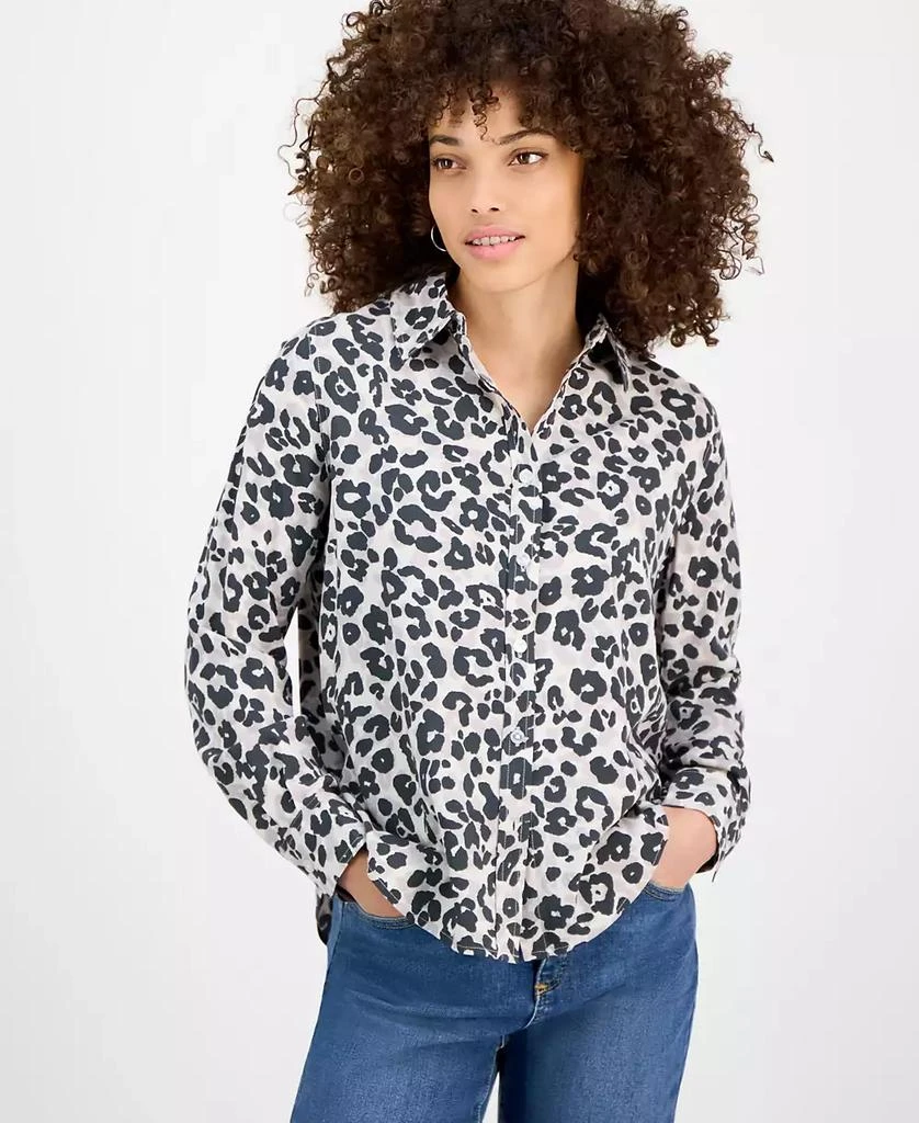 DKNY Women's Printed Roll-Tab Shirt 1